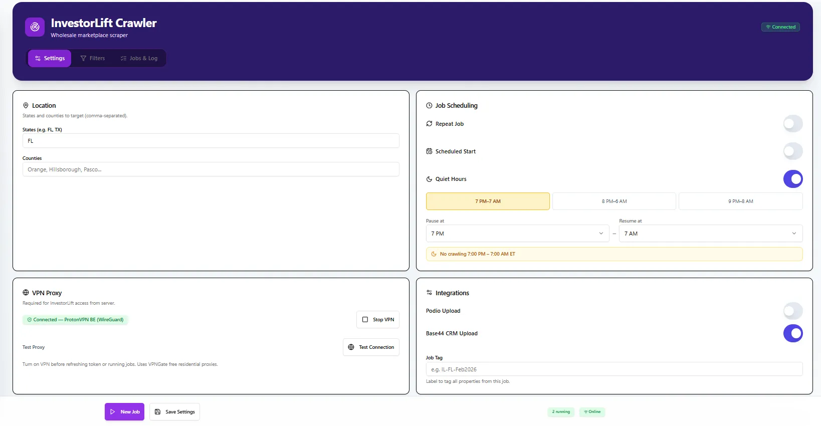 InvestorLift integration dashboard